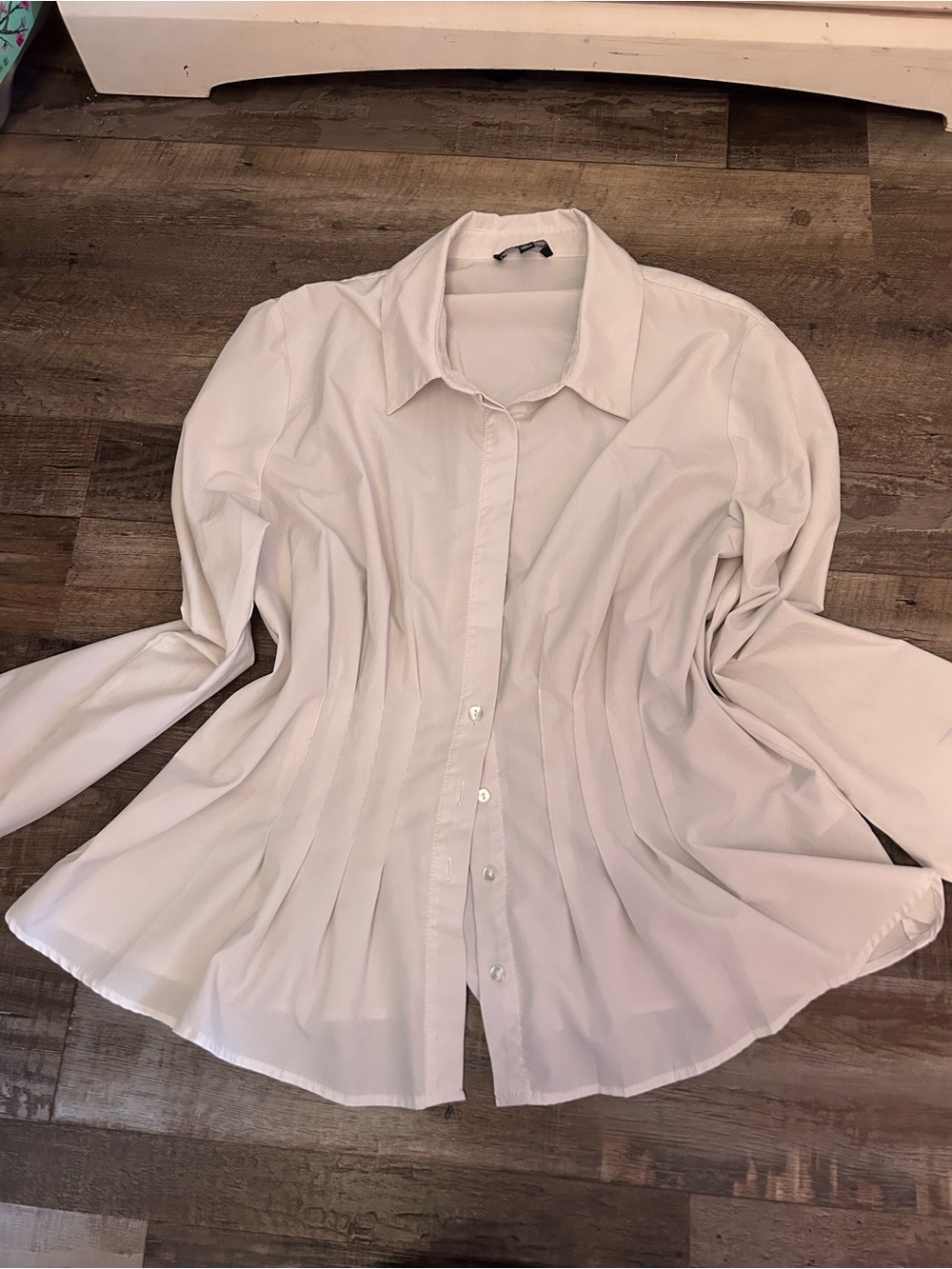 Modern Works White Solid Collared Button-Up Shirt Long Sleeve Women's L